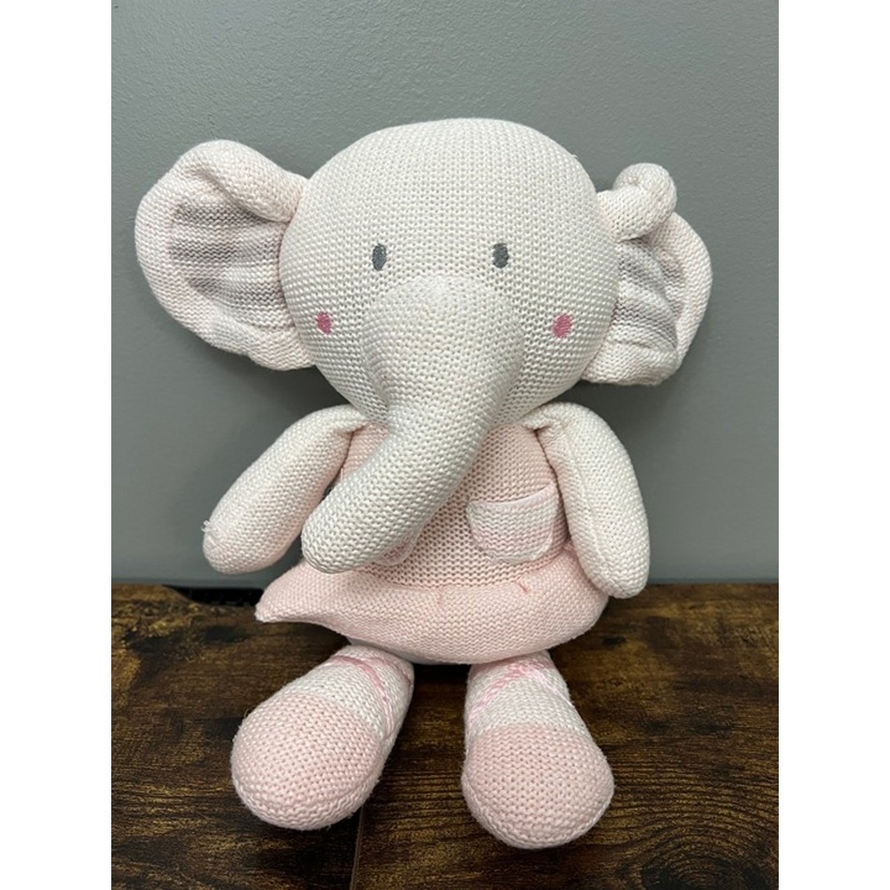 Living Textiles Pink White Knit Elephant Plush Stuffed Animal Ballerina Dress